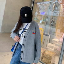 V Collar Embroidered Knit Cardiovert Woman 2022 New Korean version Early Spring Festival Loose Grey External wearing sweaters Jacket Tide