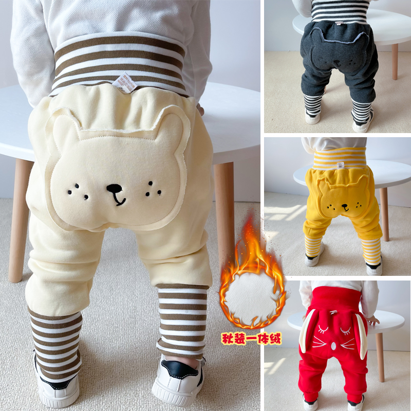 Winter clothing newborn baby boy clothing pants for 03-6-9 months male and female baby large pp fart pants plus suede thickened pure cotton pants