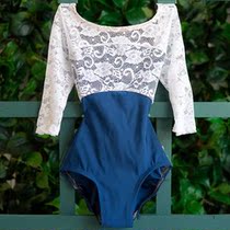 Pre-American luckyleo White Lace Blue Seven-Sleeve Ballet Dress