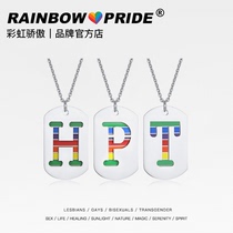 RainbowPride Gay Titanium Steel Openwork LES Lara Character Letters Two-Piece Set Rainbow Pendant Necklace