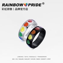 RainbowPride Epoxy heart shaped Rainbow Titanium Steel Love Stainless steel ring for same sex couple LES Lesbian GAY