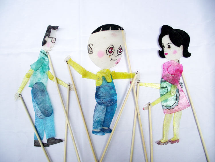 皮影戏表演道具大头儿子小头爸爸带操作杆幼儿园手工益智教学教具