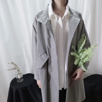 Spring and Autumn Cotton Hemp Size Leisure Joker Literary Temperament Japanese Medium Long Shirt Grey Kaki Trench Coat Coat Men and Women Tide