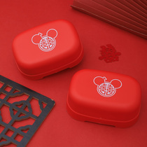 Wedding soap box festive red pair of plastic couples with lid soap box drain woman dowry dowry supplies