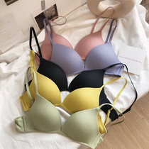 Simple sexy ribbed cotton thin big chest display small gathering bra girl no trace without steel ring underwear milk cover