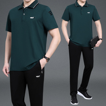 Dad summer clothes 361 sportswear suit Middle-aged mens short-sleeved t-shirt pure cotton new casual mens two-piece suit