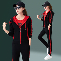 361 sports suit womens spring and autumn 2020 new foreign style fashion large size casual sweater three-piece cotton