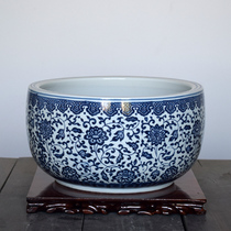 Jingdezhen blue-and-white ceramic fish tank fish bowl lotus water lily lotus bowl leaf lotus pot desktop porch ornaments