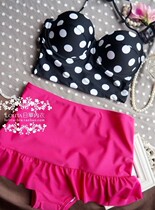 Swimsuit female split large size fat mm bikini high waist hot spring cover belly slimming 200 catties big chest retro ins swimsuit