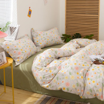 Four-piece full cotton 1 8M m bed linen quilt cover quilt cover simple double wash cotton green flowers