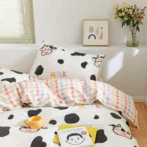 ins Nordic simple bed three or four piece cotton cotton dormitory quilt cover 1 5m sheets Cartoon Cartoon cute cow