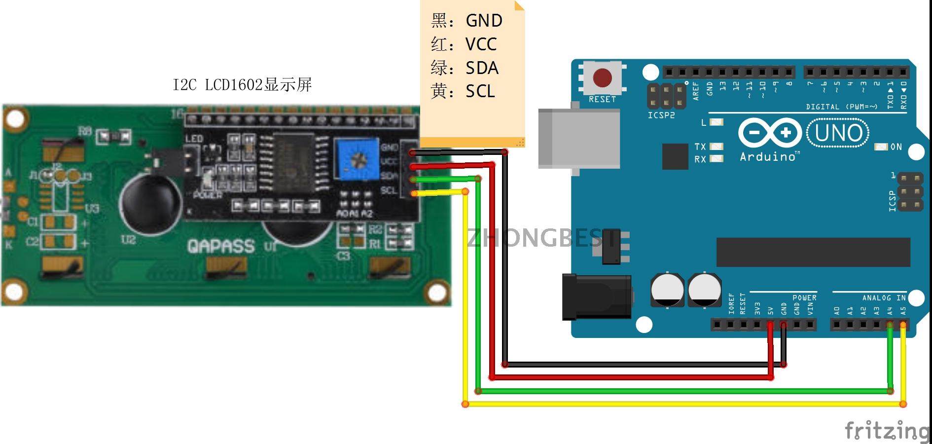 1602带转接板产品接线图