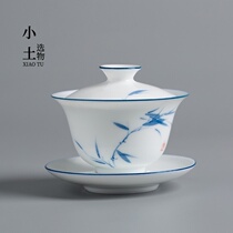 Hand-painted blue and white tea bowl not hot white porcelain small Cover bowl thin teg Cup kung fu tea set three bowl 100ml
