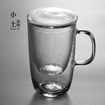 Heat-resistant glass with a covered tea cup water cup tea separation tea three-piece female summer thickened Cup
