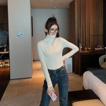 High collars undershirt female autumn and winter foreign air 2021 New body suede pure cotton inner lap long sleeve t-shirt female blouse