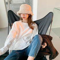 White long sleeve t shirt woman loose plus plus winter 2021 new grinding hair with a niche thicker coat