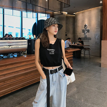 Harness Vest Woman External Wearing Tide 2022 Summer New Korean version Short Loose Dew Cord Collection Waist Sleeveless T-shirt Blouse