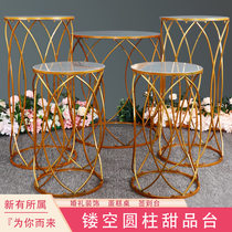 Wrought iron hollow cylindrical dessert table welcome area decoration stage decoration dessert table wedding supplies wedding props