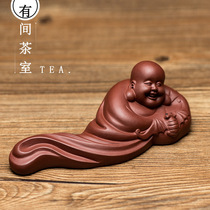Tea pet ornaments boutique purple sand Fu in front of the sculpture pen holder tea play tea tray decoration Maitreya Buddha small ornaments gifts