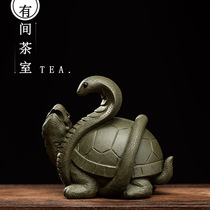 Tea pet ornaments boutique purple sand basalt sculpture Longevity Turtle snake tea play tea tray window home decorations gift items