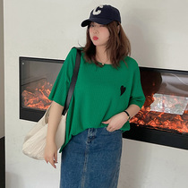 Short Sleeve T-shirt Woman Big Code Fat Mm Blouse 200 Catty Round Collar Love Summer New Style Needle Weaselwear Plus Mast Code Womens Clothing