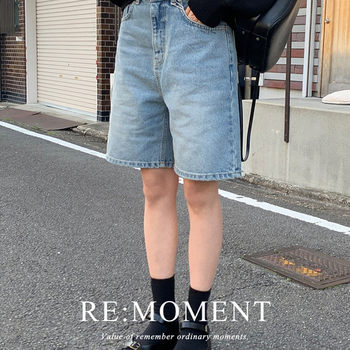 Ordinairement ເກົາຫຼີ ການຊື້ຂອງແທ້ 2024 Spring and Summer Unisex Crazy Washed Straight High Waist Denim Shorts