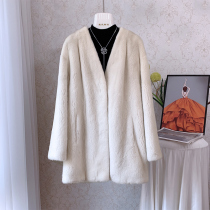 2022 new imported velvet-grade mink coat female whole mink mid-length young V-neck mink fur