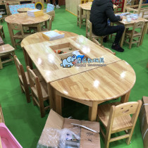 Childrens early education center Handmade table Art room art table Camphor pine kindergarten rectangular table Solid wood learning table and chair