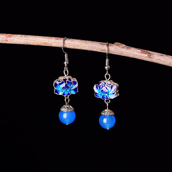 National Scenery Thai Blue Ear Women's Retro Classic Simple Temperament Earriers Jewelry Jewelry Towers and accessories cheongsam National Scenery Thai Blue Ear Women's Retro Classic Simple Temperament Earriers Jewelry Jewelry Towers and accessories cheongsam