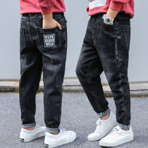 Male children Spring and Autumn 10 denim pants children autumn letters trousers 12 Primary School junior high school students boy 15 years old 13