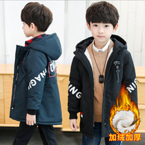 Male children winter clothes plus velvet thick windbreaker coat coat 2021 children oblique letter cotton coat 12 primary school boy 15 years old