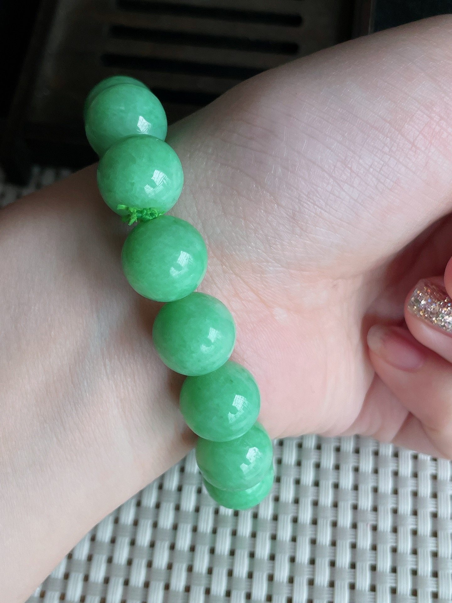 缅甸翡翠a货老坑冰种满阳苹果绿圆珠项链16颗手链手串男女款59.26