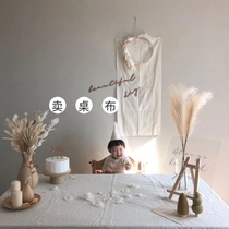 South Korea Ins Wind White Folds Cotton Hemp Pure Cotton Retro Birthday Table Bub Picnic Cloth Photo Props Background Cloth