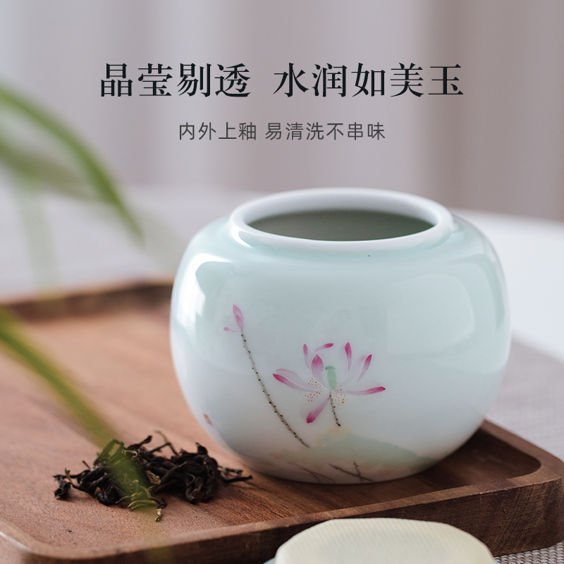 Jingdezhen pure hand - made ceramic seal pot lotus tea pot storage tanks moistureproof pure manual large tea accessories