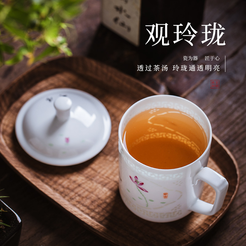 Jingdezhen and exquisite porcelain filtering cup office cup hand - made powder enamel restoring ancient ways with cover glass tea cup