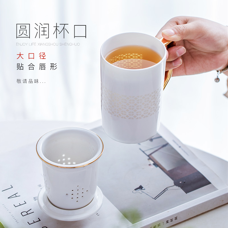 See Colour and exquisite porcelain of jingdezhen ceramic filter cup tea cups separation of tea cup home office cup with cover