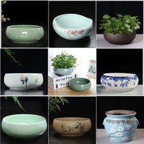 Wholesale new extra-large clear cabin ceramic hydropony container water fairy copper money grass basin miniature bowl lotus sleeping lotus round flower pot