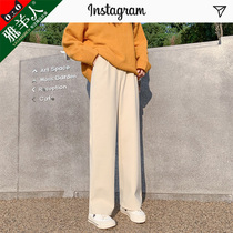 Thick woolen pants children autumn and winter plus velvet high waist drape loose straight tube casual small white wide leg pants