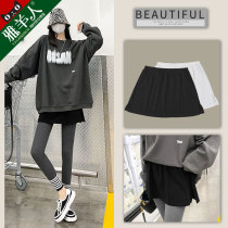 Fart curtain hem autumn and winter wear fake two pieces of buttocks with veil black short skirt