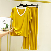 Short Sleeves Long Pants Pyjamas Womens Summer Fashion Casual Pure Cotton Modale Home Conserved Middle-aged Big Code Thin Two Suits