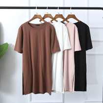 Spring and summer Korean version of loose new split large version of womens long cotton short sleeve t-shirt dress womens base dress