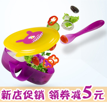 Hong Kong Wo Guo Baby auxiliary food bowl Portable out baby cartoon tableware set Childrens grid bowl with spoon with lid