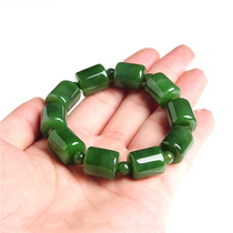 Natural spinach Green Bite jade tube Pearl bracelet with few black dots and field jade men and women Beads Jade Road Pass by hand chain bucket Pearl