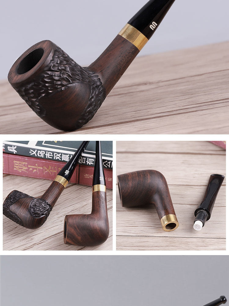 石楠木男士直式过滤烟斗老式实木旱烟斗烟锅烟袋锅烟丝烟草专用