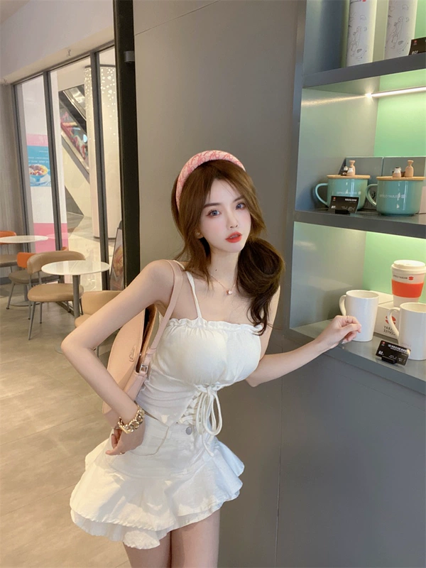 Quần áo trực tiếp nữ neo quần áo ăn ảnh sexy ngắn áo dây ngực ngắn mặc áo yếm mùa hè - Áo ba lỗ