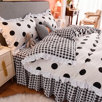Cotton bed four-piece dormitory bed linen three-piece cotton bed skirt princess princess point bedding quilt cover