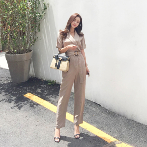 Summer new Korean ol suit collar temperament versatile fashion show thin tooling lace up Jumpsuit