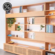 One hundred wood Nordic simple modern solid wood TV cabinet combination wall cabinet living room floor bookcase multifunctional TV Wall