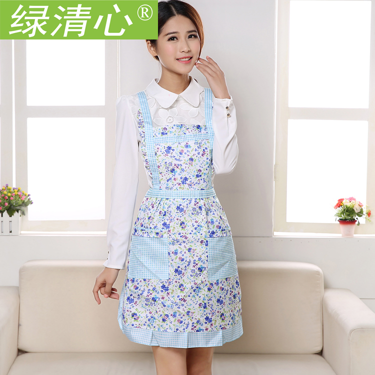 绿清心 韩版女士成人厨房家居做饭防水防油围腰可爱围裙罩衣 包邮产品展示图3