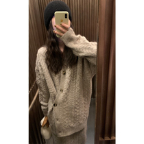 HEYGIRL black brother soft glutinous slack knitted alpaca sweater women autumn and winter hairy skirt two-piece set